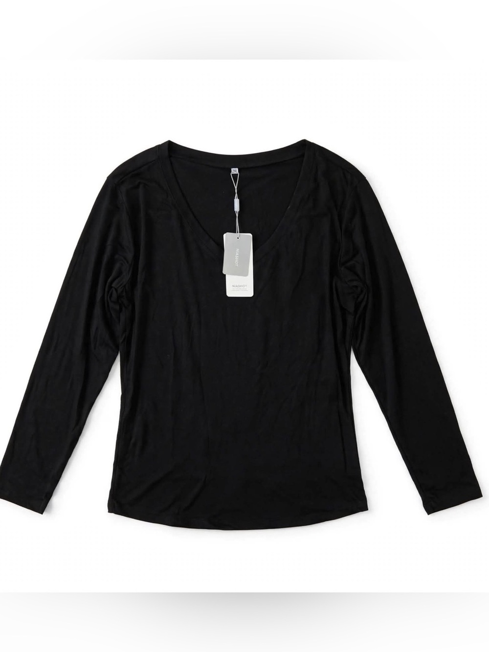 NIASHOT Womens 2XL Black V-Neck Long Sleeve Soft Basic Top